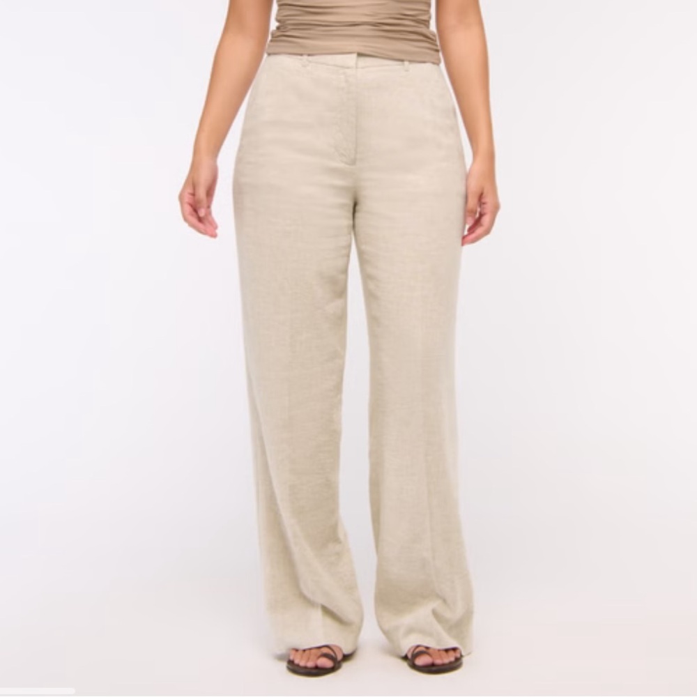 Abercrombie Curve Love Tailored Linen Wide Leg Pant